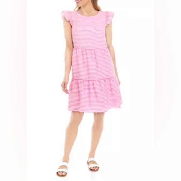 Jessica Howard Women's Seersucker Flutter Sleeve Tiered Babydoll Dress - Picture 1 of 10